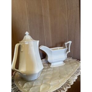 2 Piece Teapot Set White Octagon Shape Ceramic Teapot And Creamer/gravy Boat